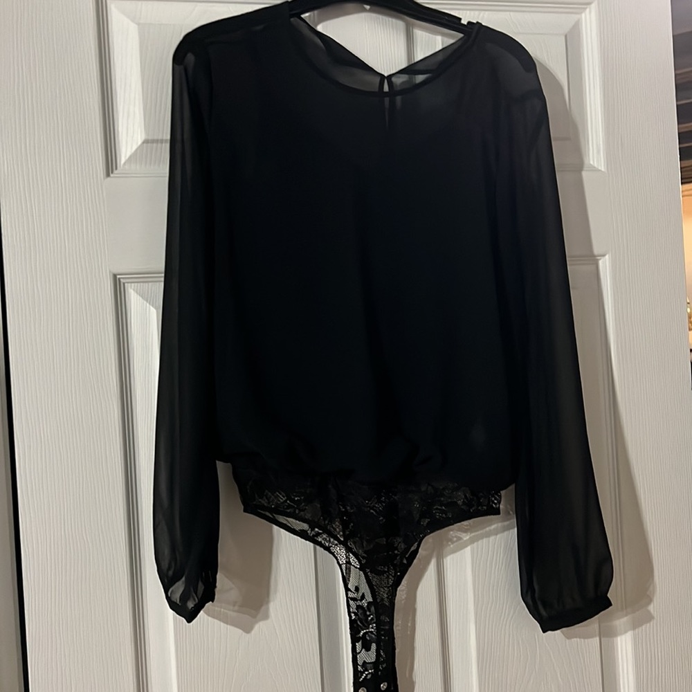 Sheer bodysuit with lace underneath